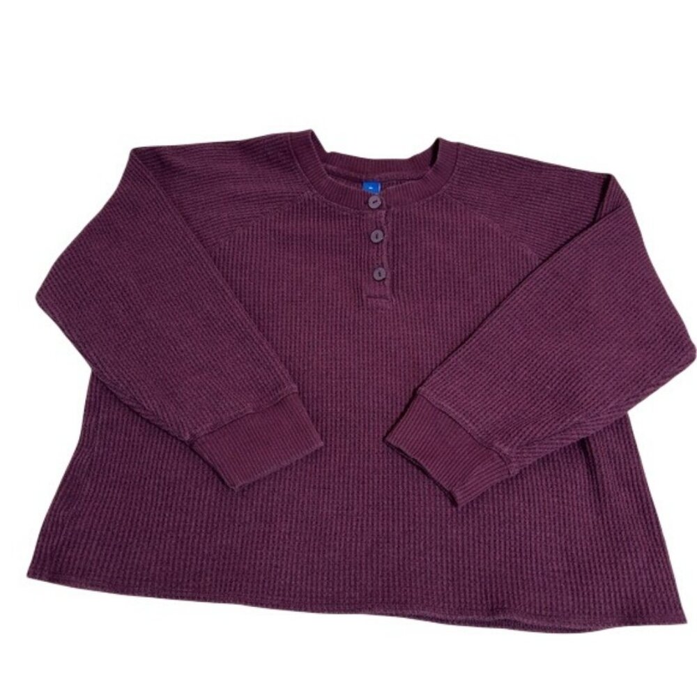 Old Navy Plum Waffle Knit Henley Top XL Long Sleeve Casual Lightweight Womens Sh